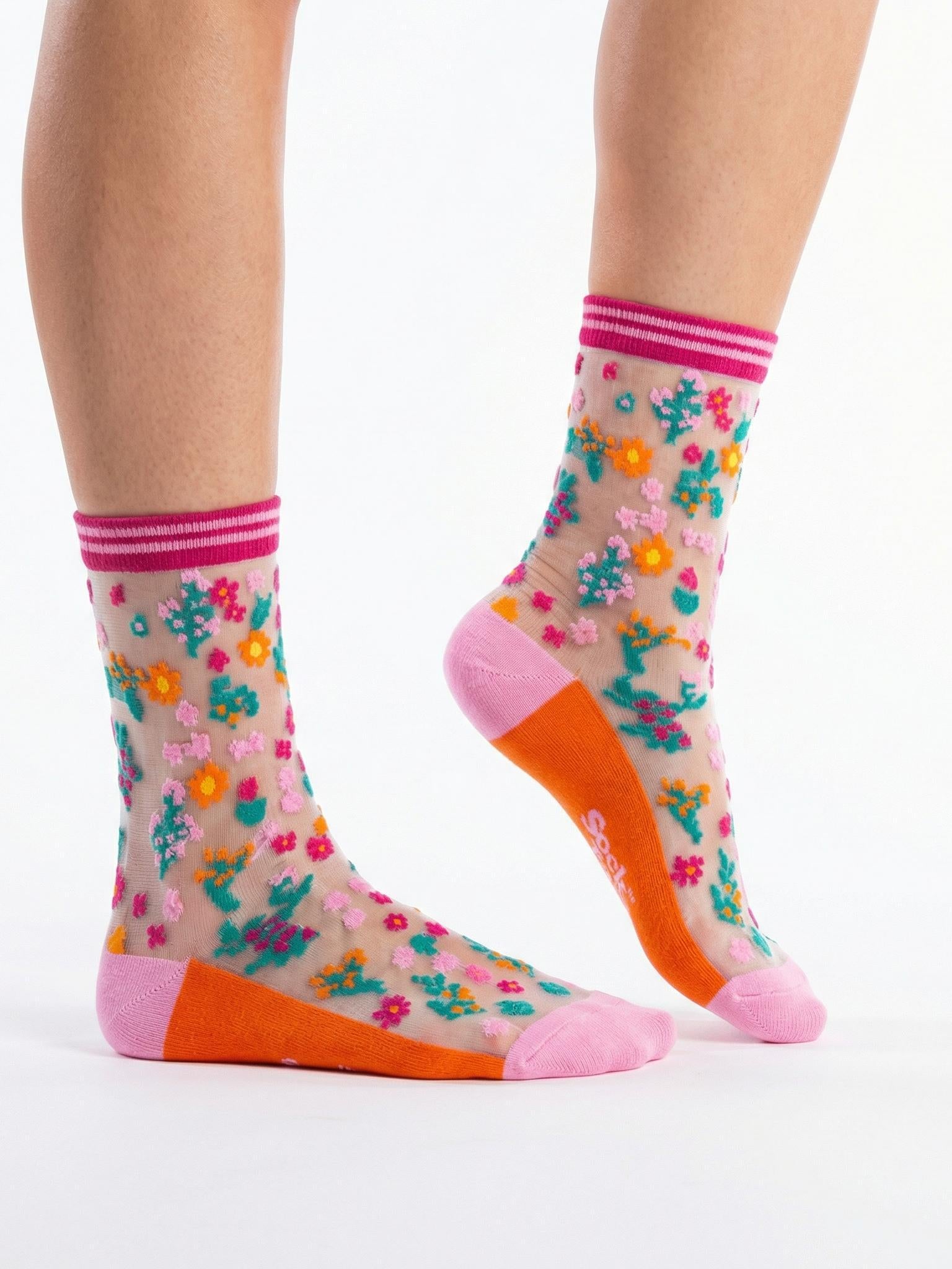 Ditsy-Floral-Combed-Cotton-Sheer-Pop-Socks-in-Orange