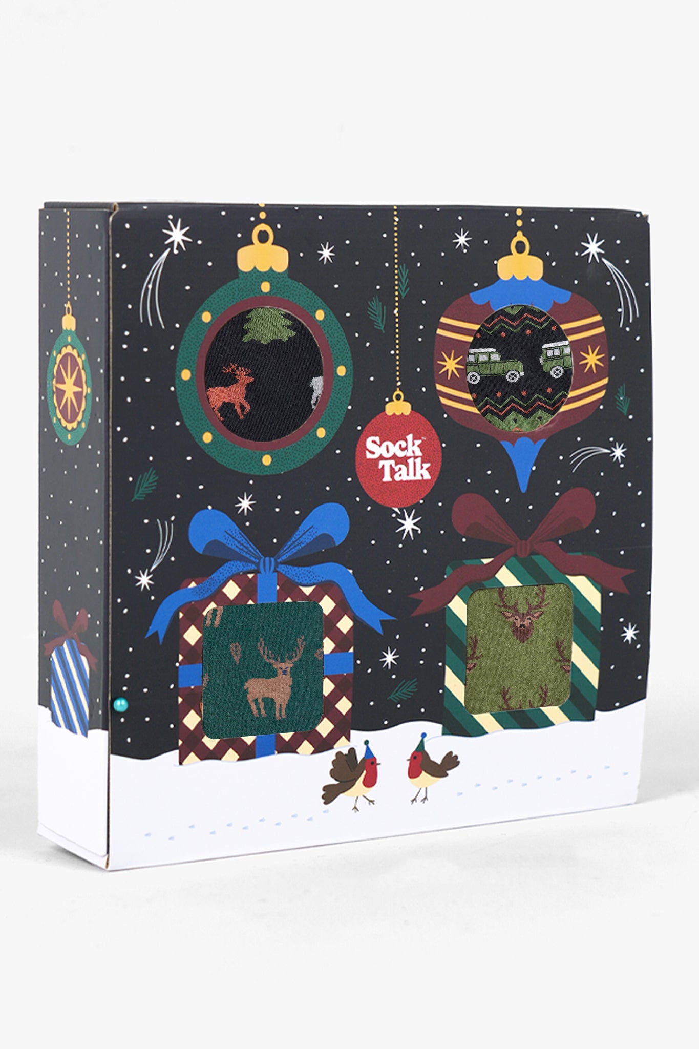 Men's Bamboo Crew Socks Festive Gift Set - Black/Green, Stag & Friends