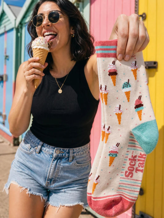 Ice Cream Cone Bamboo Socks in Cream
