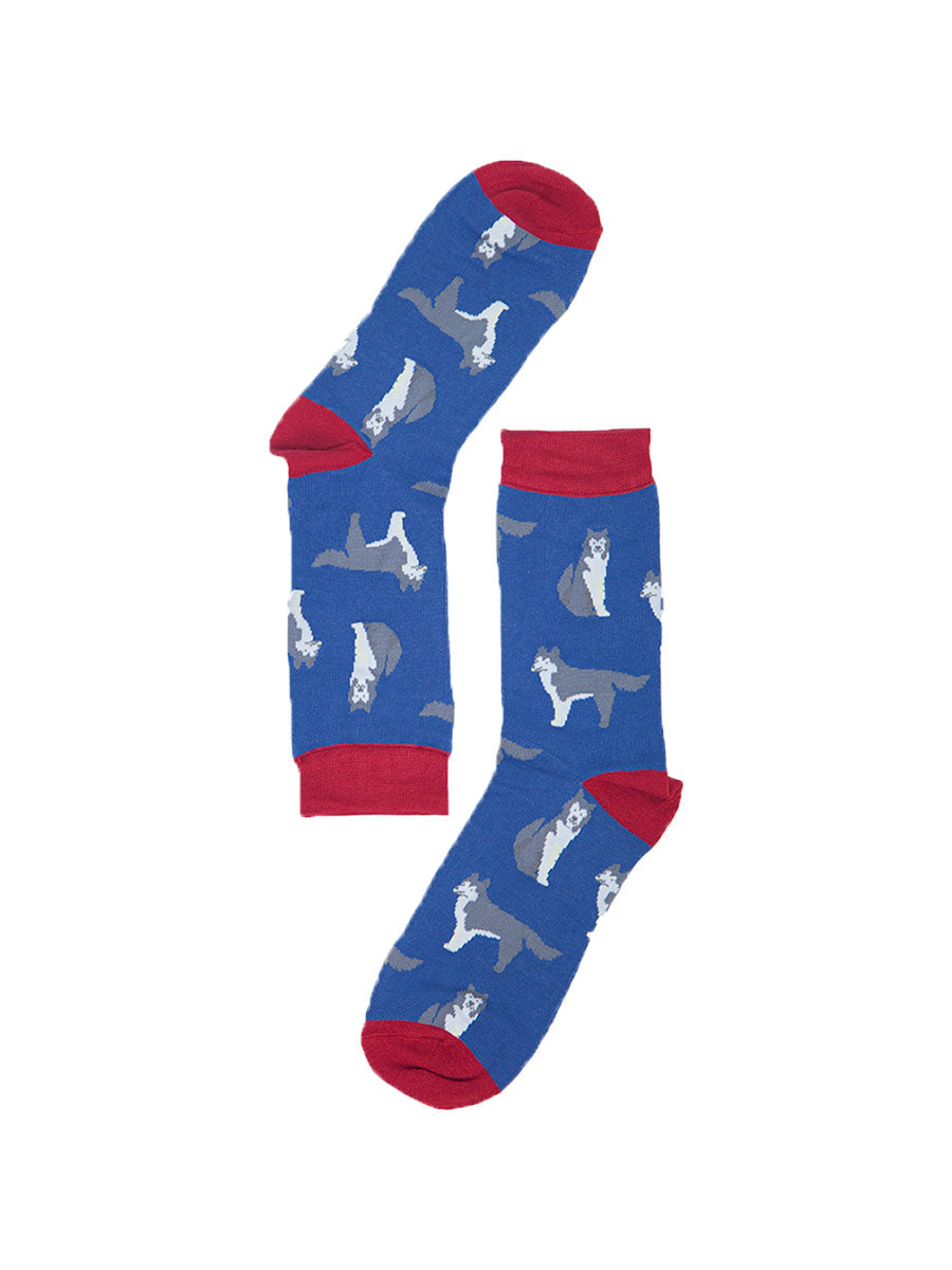 men's blue bamboo socks with siberian huskiies