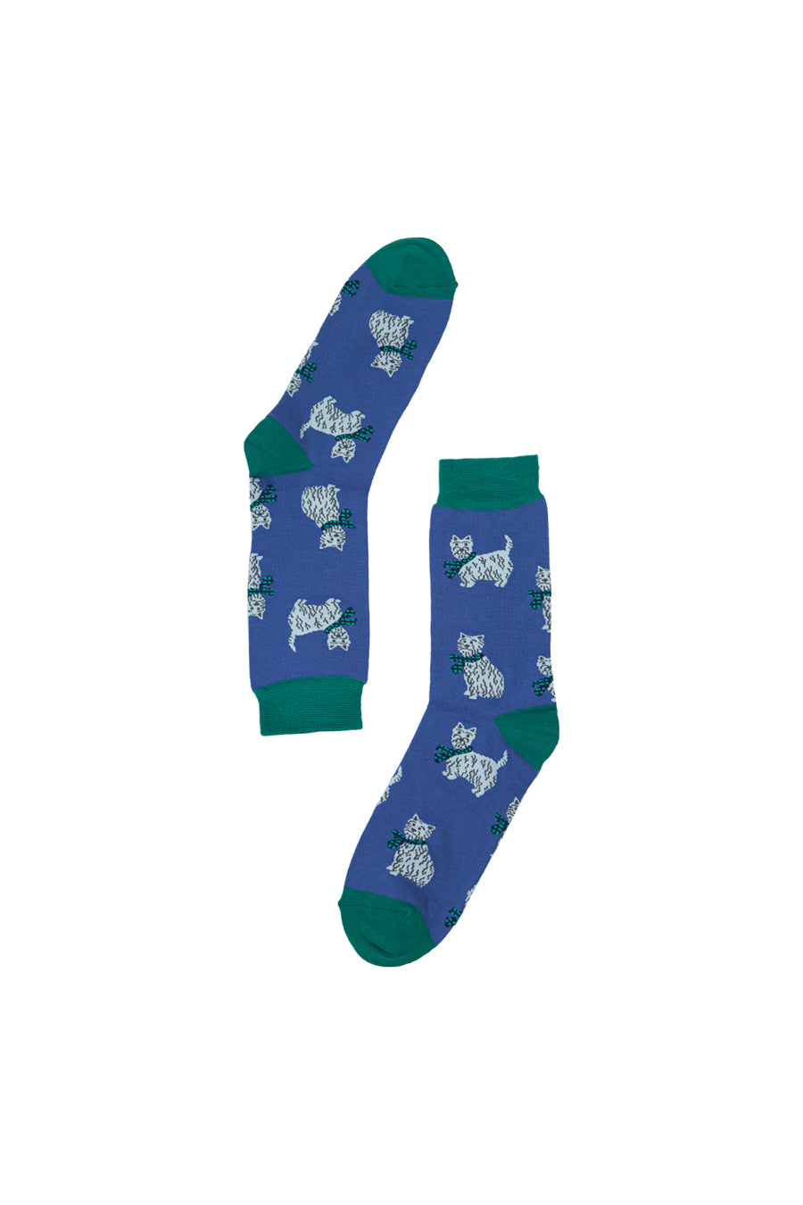 men's blue bamboo socks featuring west highland terrier dogs