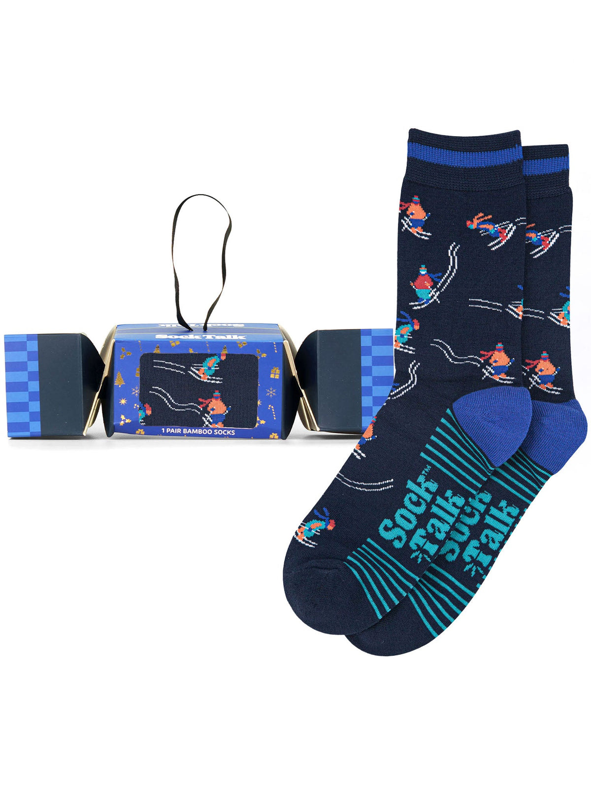 Skiing-Bamboo-Crew-Socks-Christmas-Cracker-Gift-Box-in-Navy-Blue