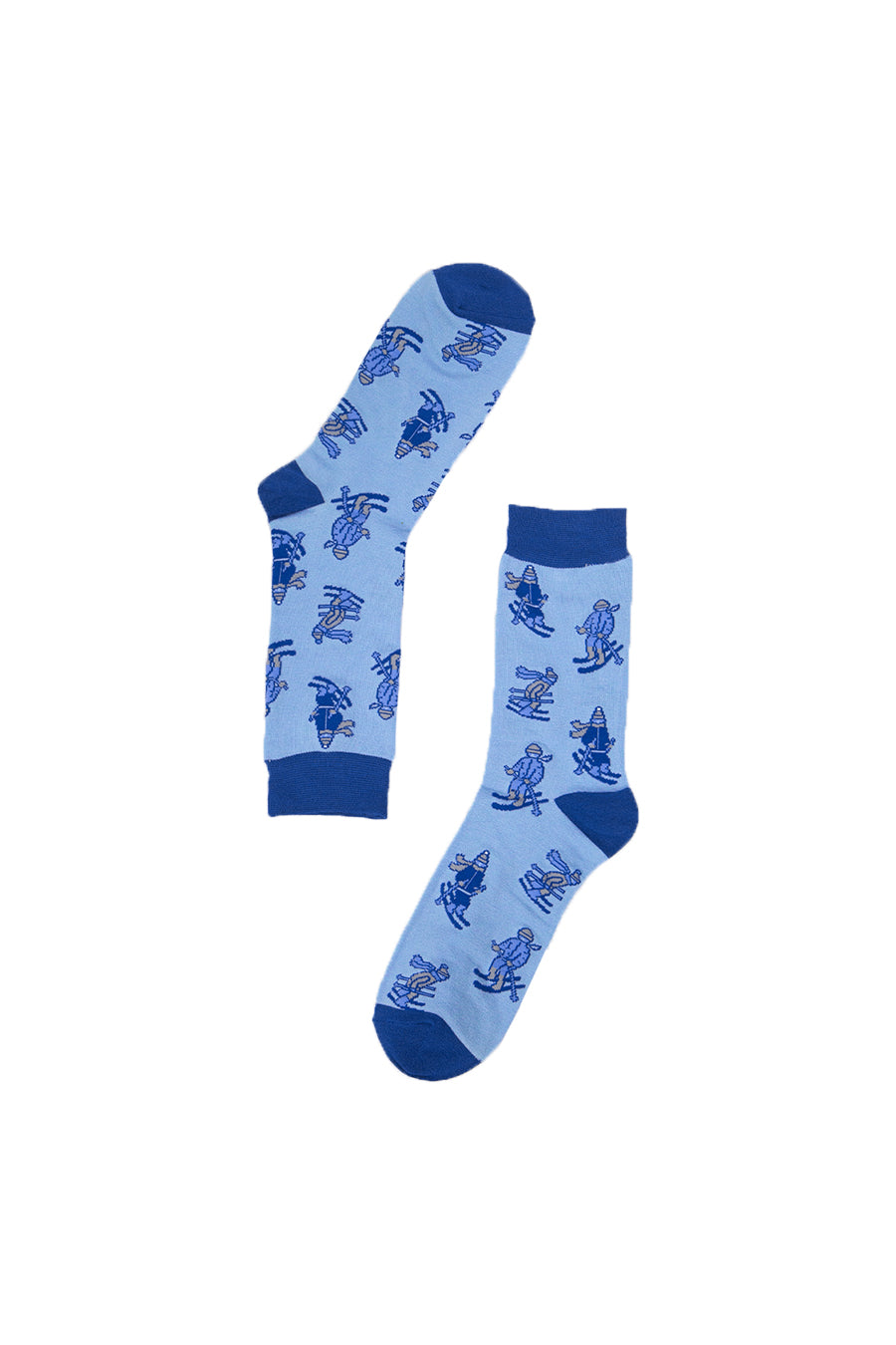 bamboo socks with a pattern of skiers  on them