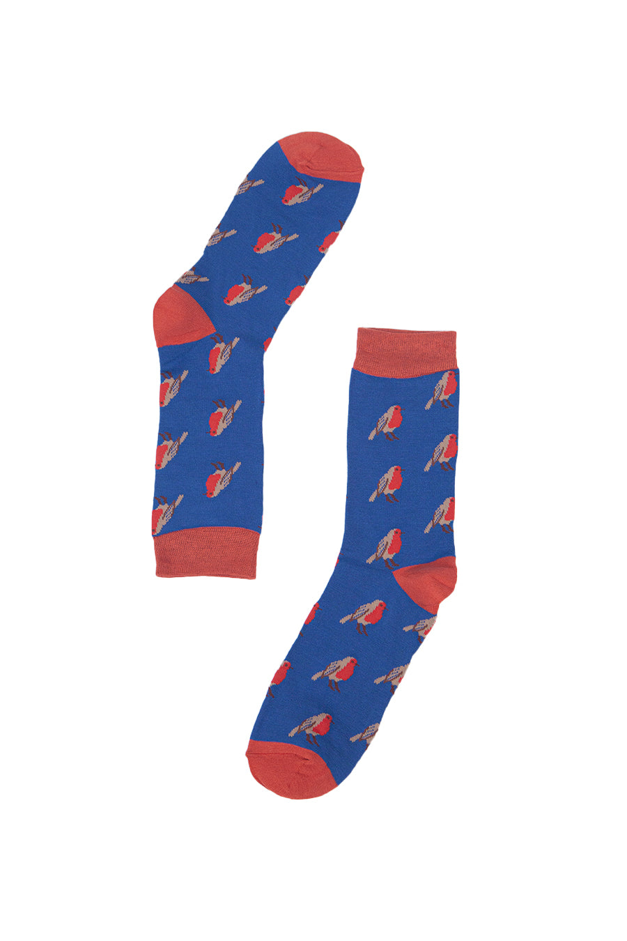 Mens Bamboo Socks Red Robin Bird Socks Christmas Novelty Blue
