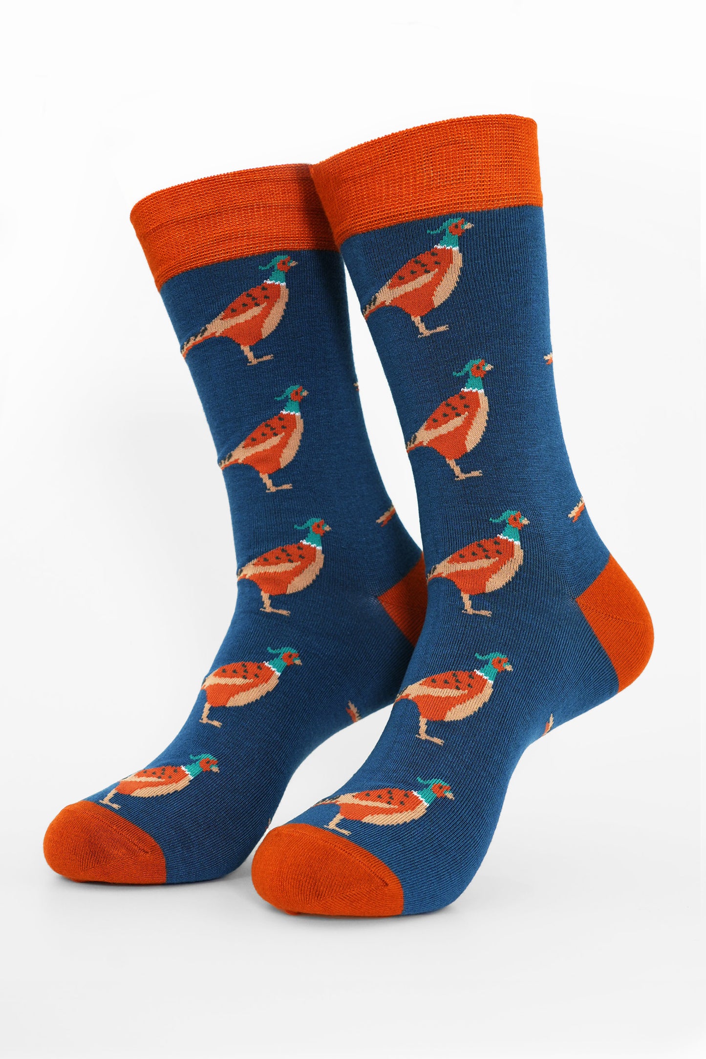 Mens Bamboo Pheasant Socks Novelty Dress Socks Blue