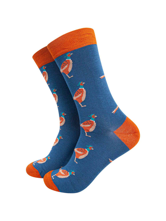Pheasant Bamboo Socks in Blue/Orange