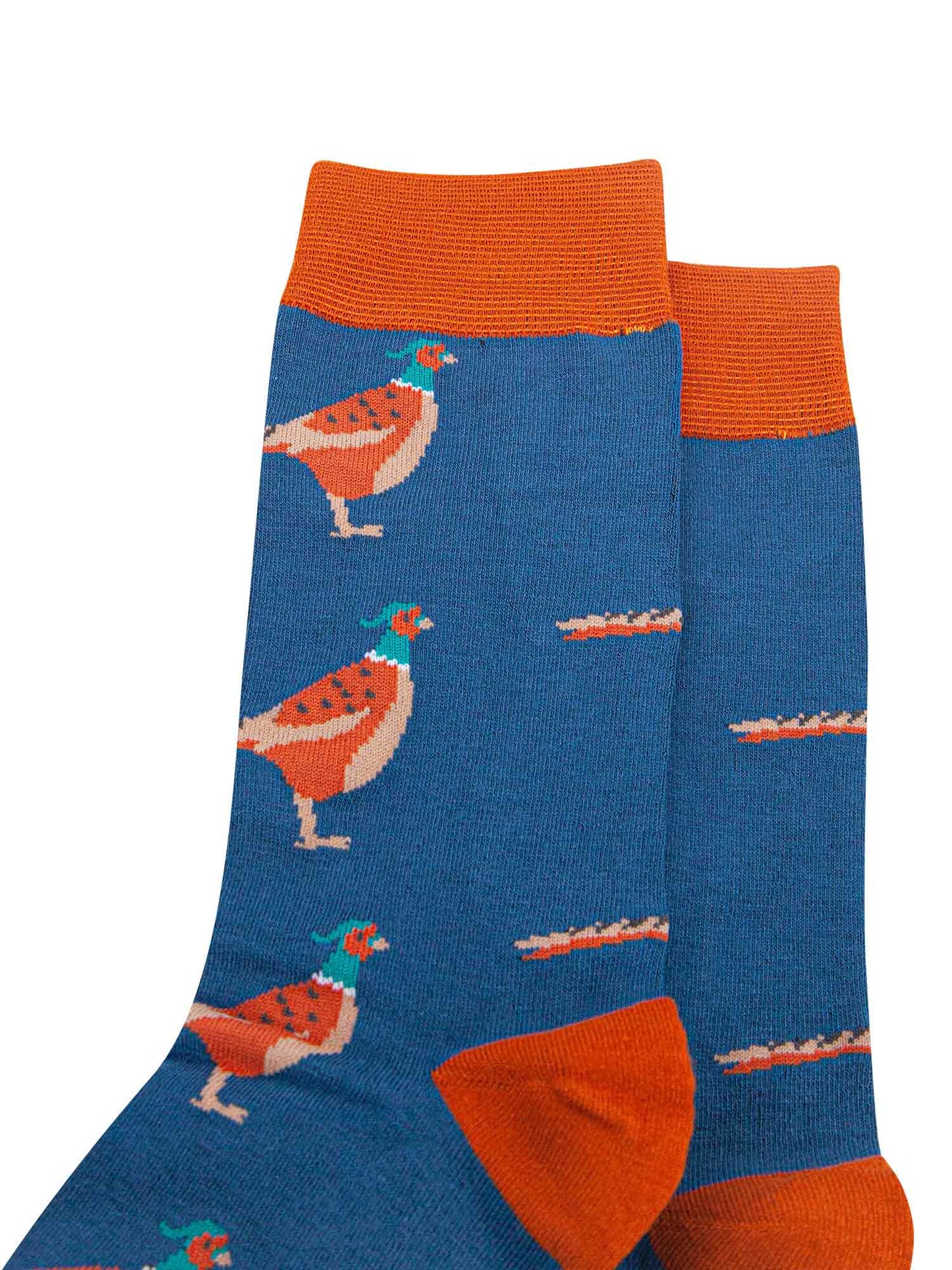Pheasant Bamboo Socks in Blue/Orange