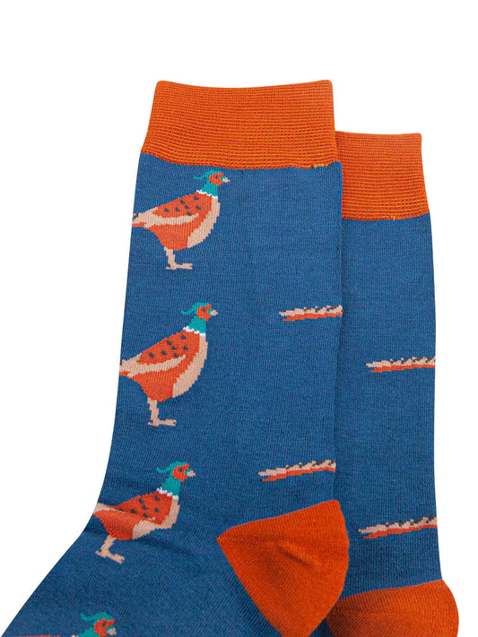 Pheasant Bamboo Socks in Blue/Orange