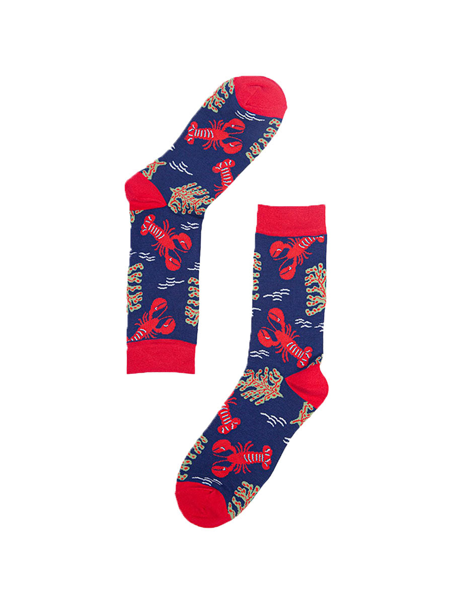 blue bamboo socks with red lobsters and marine plants