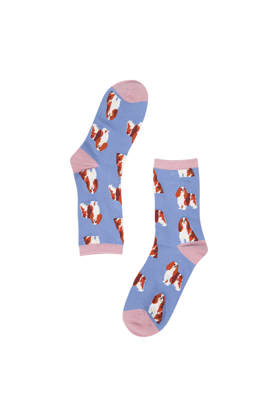 king charles spaniel bamboo ankle socks in lilac and pink