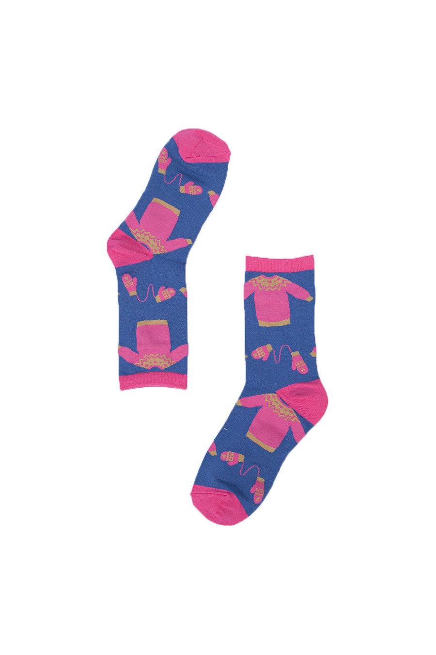 blue, pink ankle socks with a xmas jumper pattern