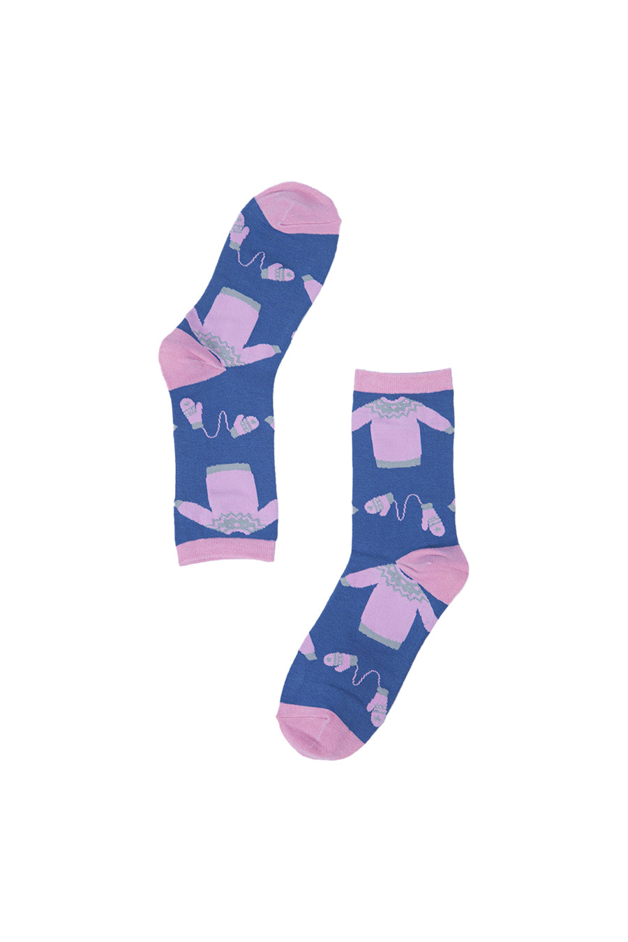 blue, pink ankle socks with xmas jumpers and hats