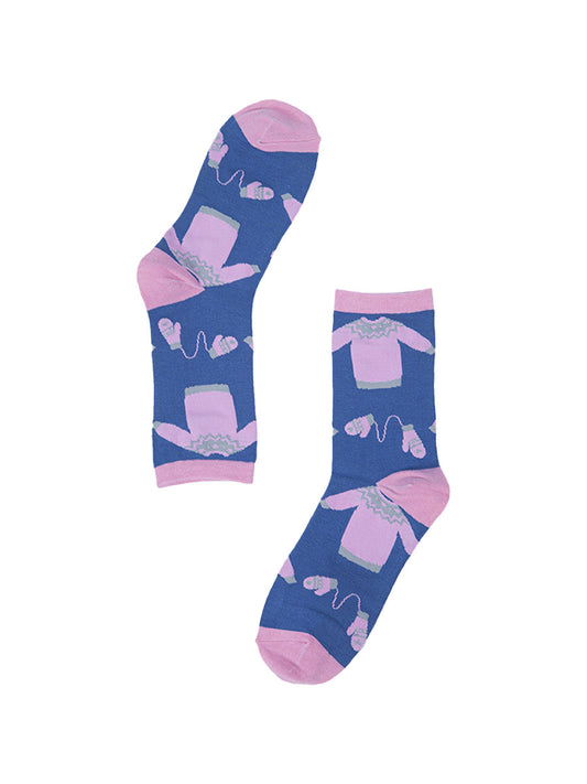 blue, pink ankle socks with xmas jumpers and hats