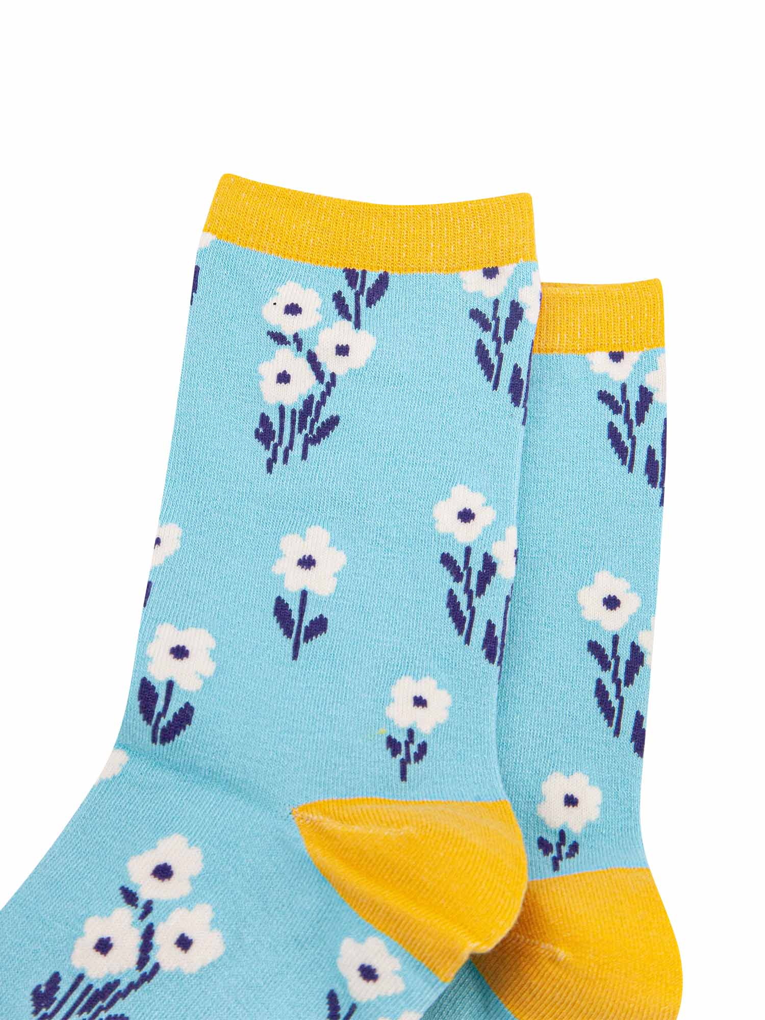 blue, yellow ankle socks with white flowers
