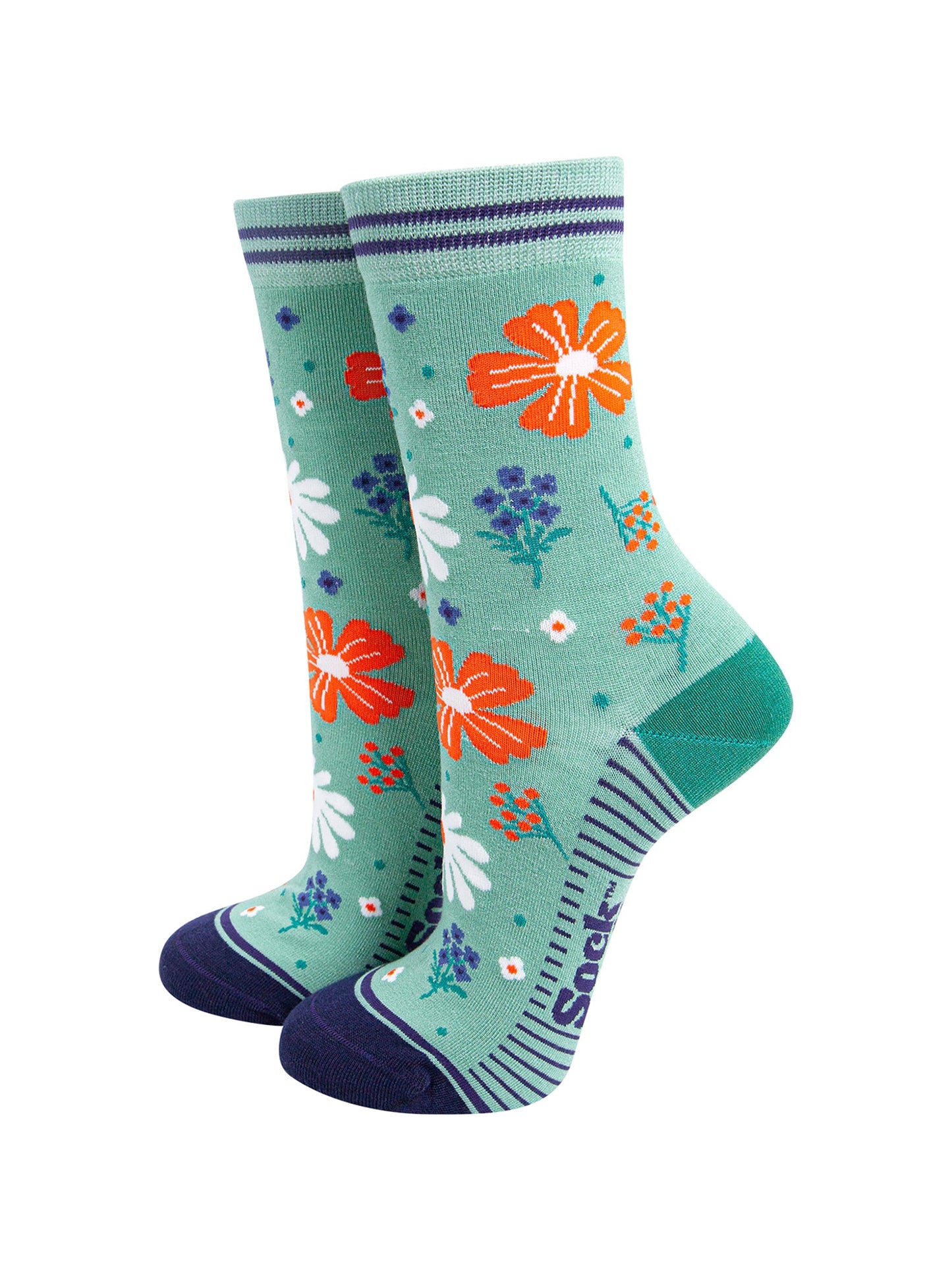 Wildflowers-Bamboo-Socks-in-Green-On-Mannequin