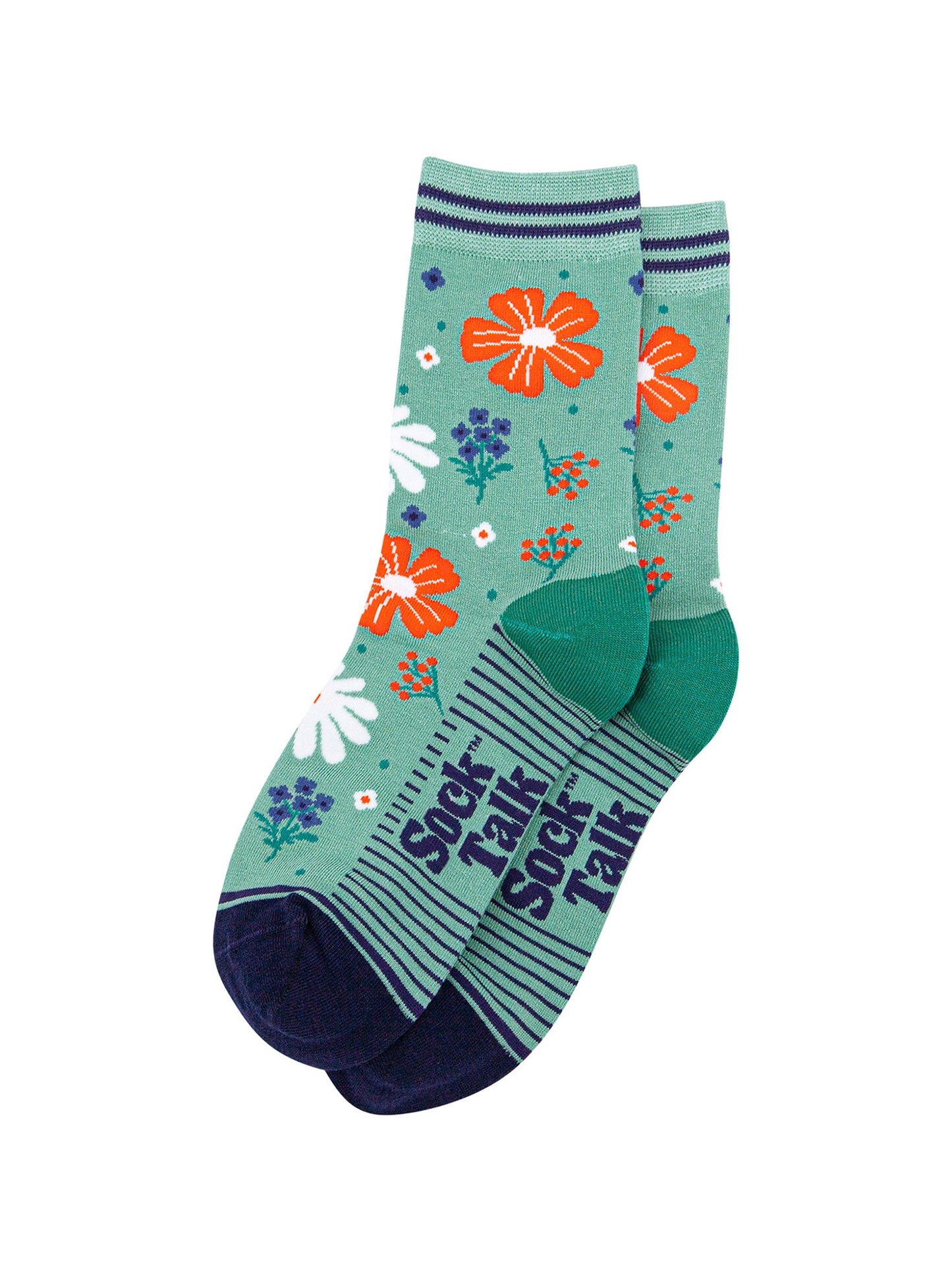 Wildflowers-Bamboo-Socks-in-Green-Laid-Flat