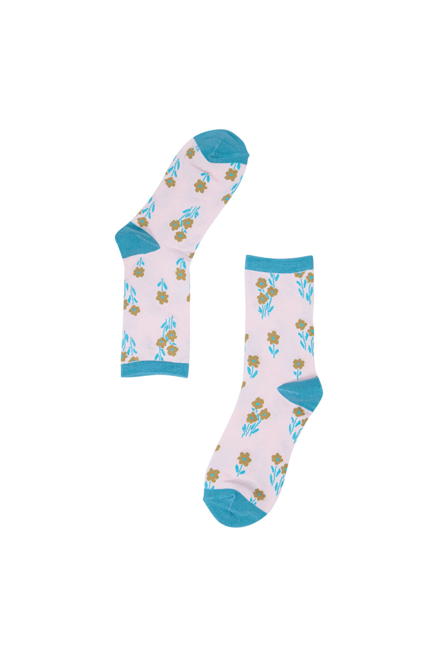 pink socks with an all over wild flower pattern