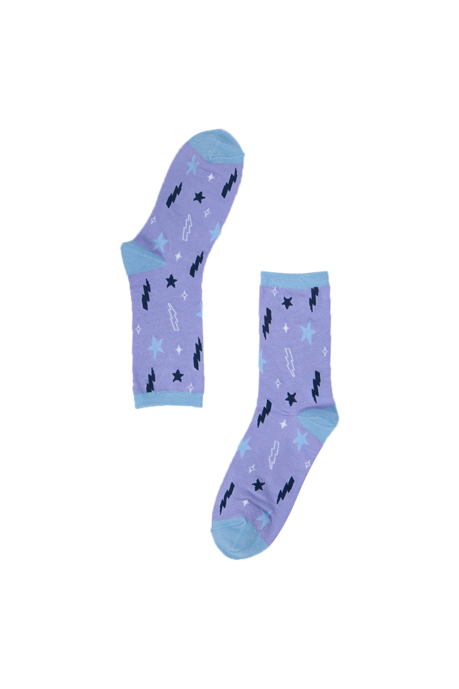 lilac ankle socks with thunderbolts and stars