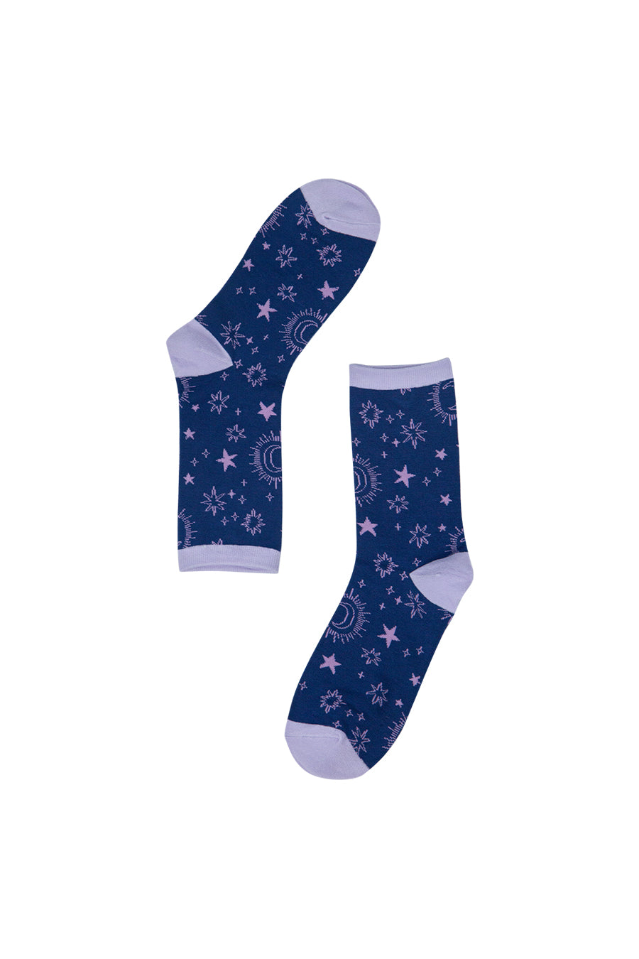 navy blue ankle socks with a scattered star print pattern