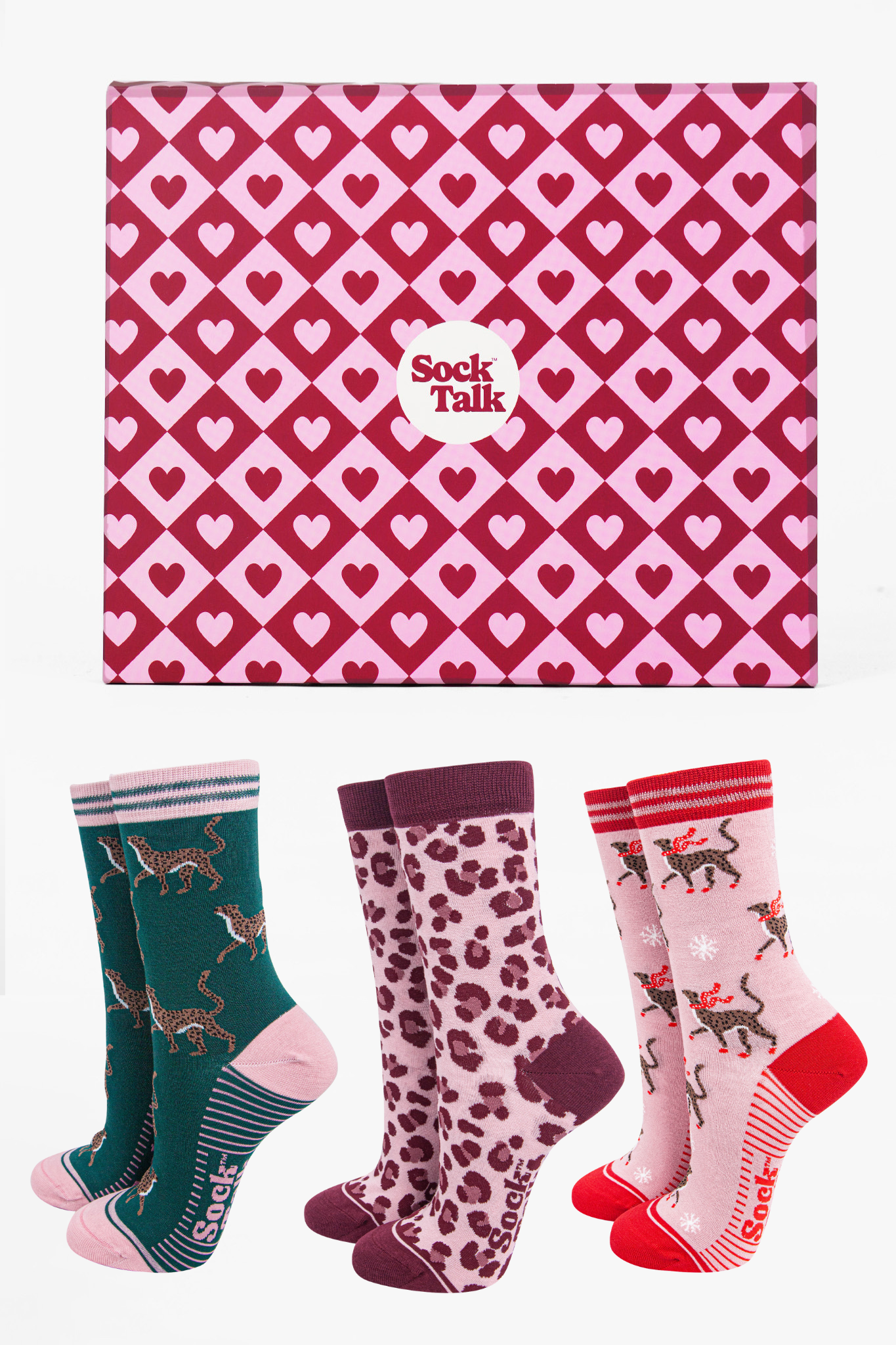 Women's Bamboo Ankle Socks Trio Gift Set - Forest Green/Light Pink, Cheetah