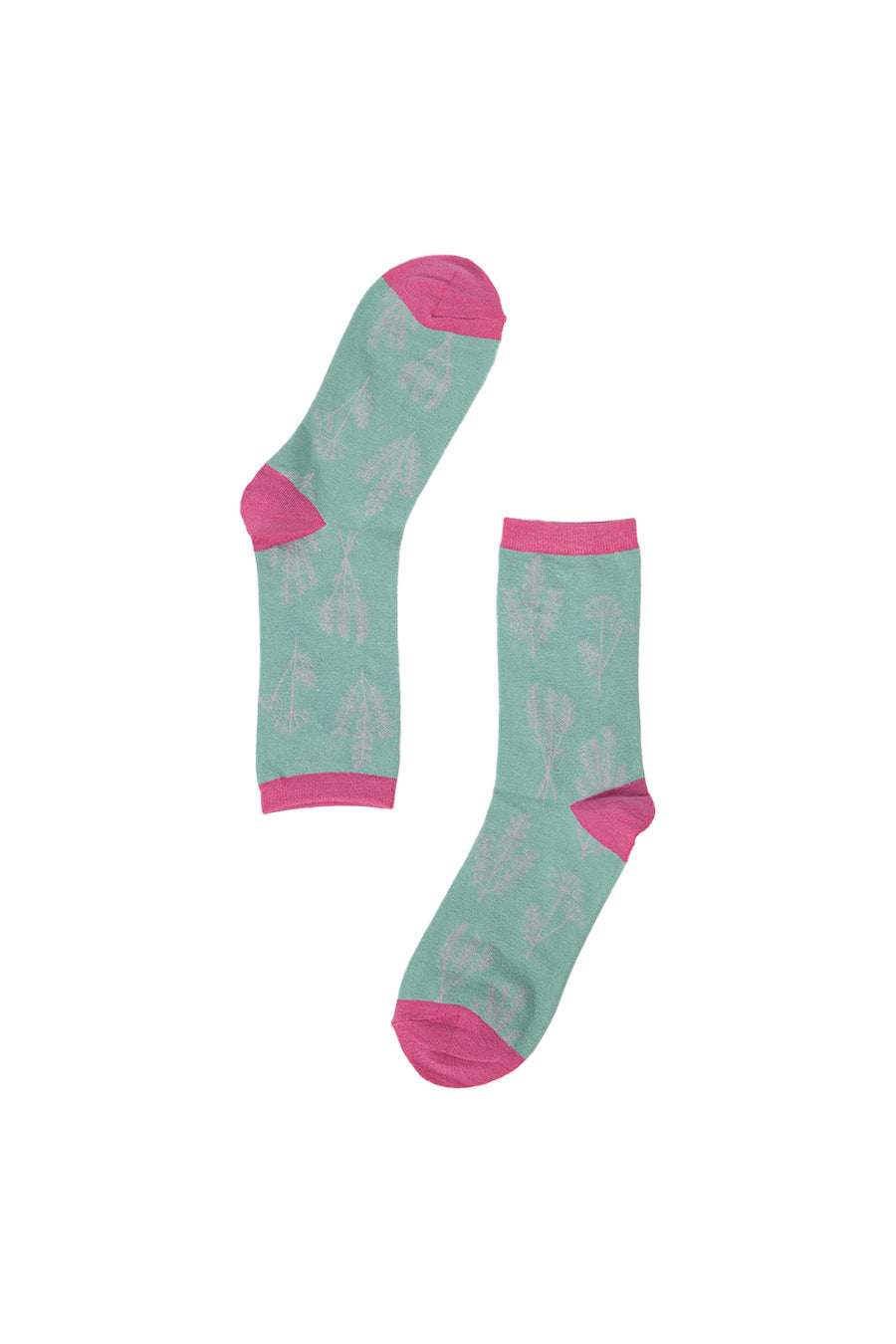 Womens Bamboo Socks Floral Ankle Socks Wild Flowers Green Pink