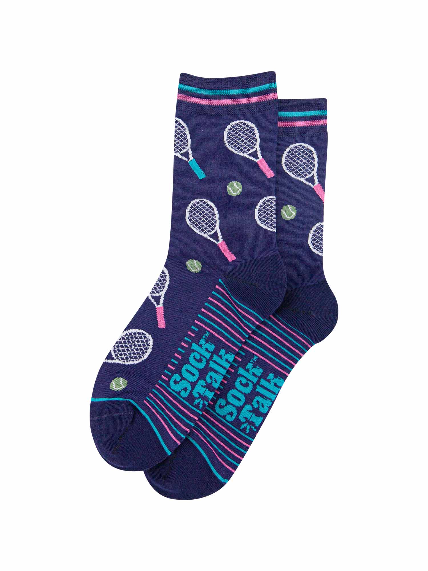 womens-bamboo-socks-navy-blue-tennis-laying-flat