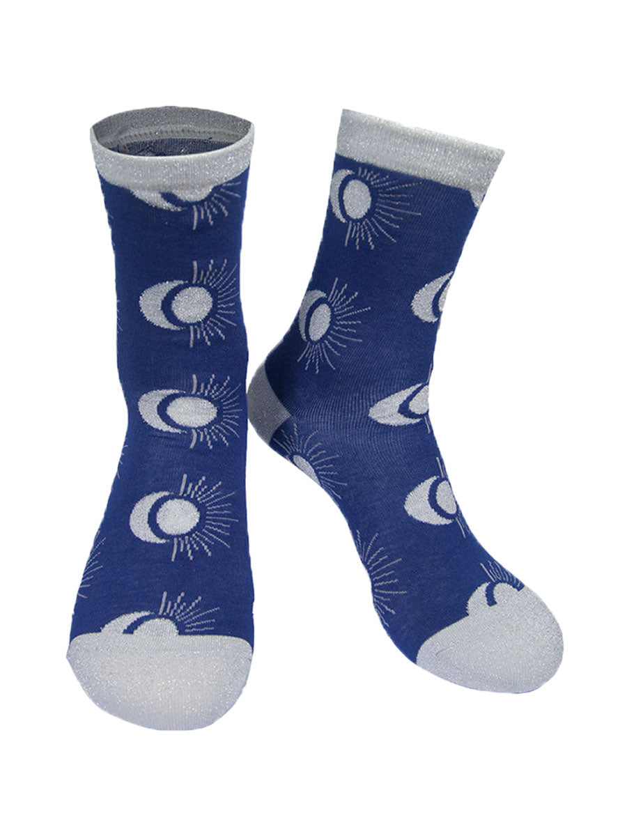 Sun Moon Bamboo Socks in Blue