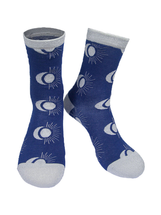 Sun Moon Bamboo Socks in Blue