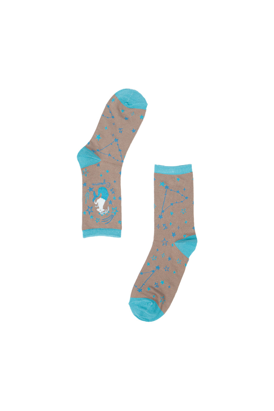 grey, blue bamboo socks with the zodiac sign of capricorn