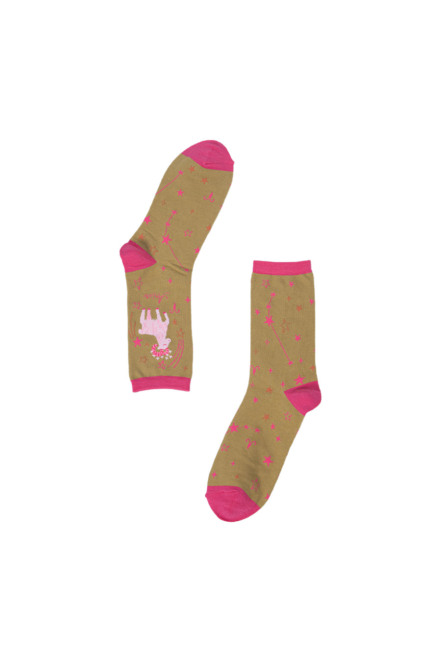 aries horoscope socks in mustard yellow and pink