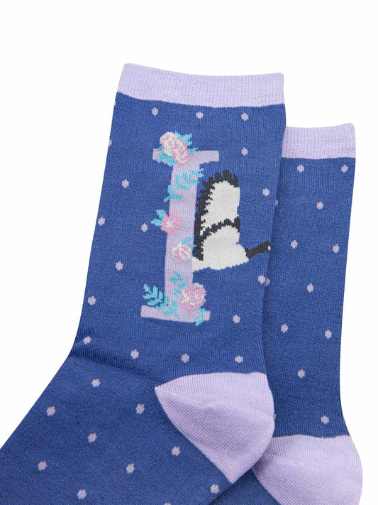 blue ankle socks with the initial I