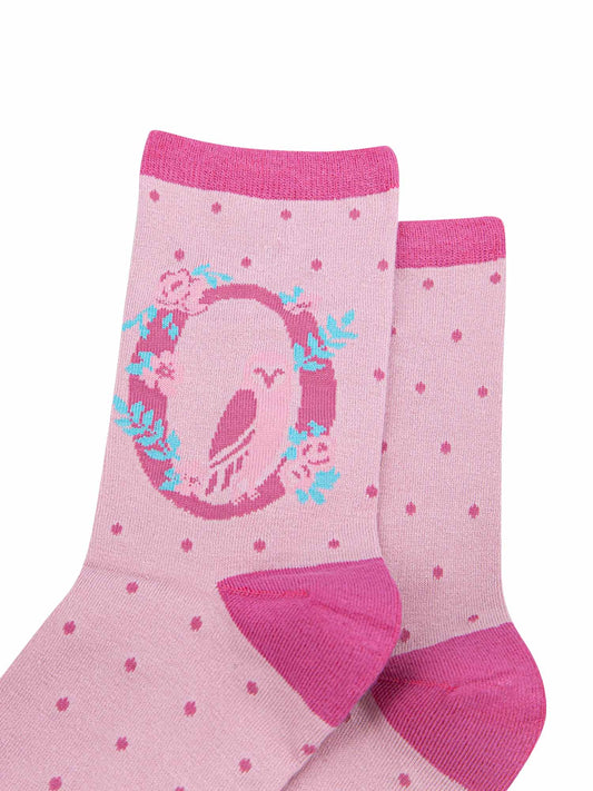 pink bamboo socks with the initial O