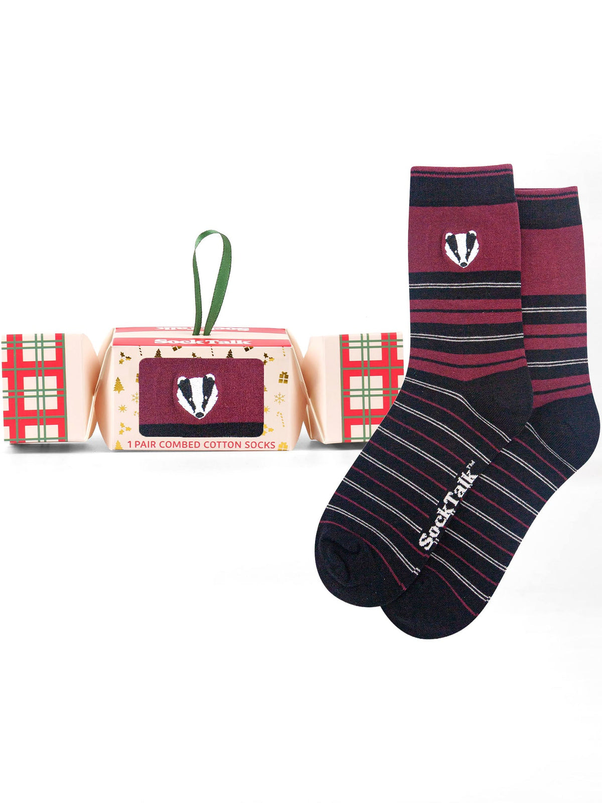 Badger-Embroidered-Combed-Cotton-Crew-Socks-Christmas-Cracker-Gift-Box-in-Black/Burgundy