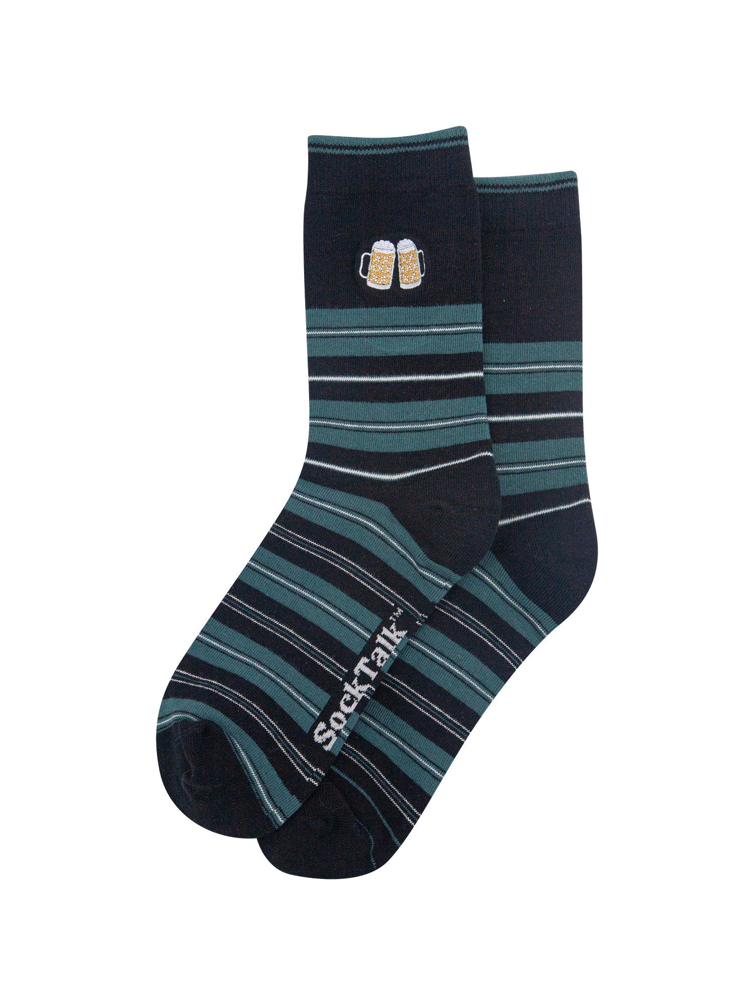 Beer-Combed-Cotton-Pattern-Embroidered-Socks-in-Black/Teal-Laid-Flat