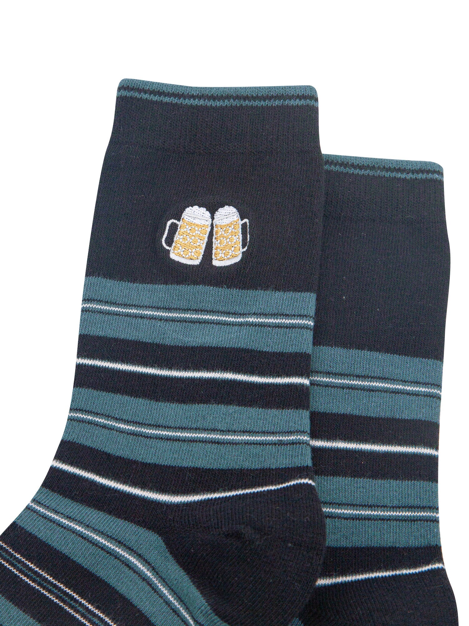 Beer-Combed-Cotton-Pattern-Embroidered-Socks-in-Black/Teal-Close-Up