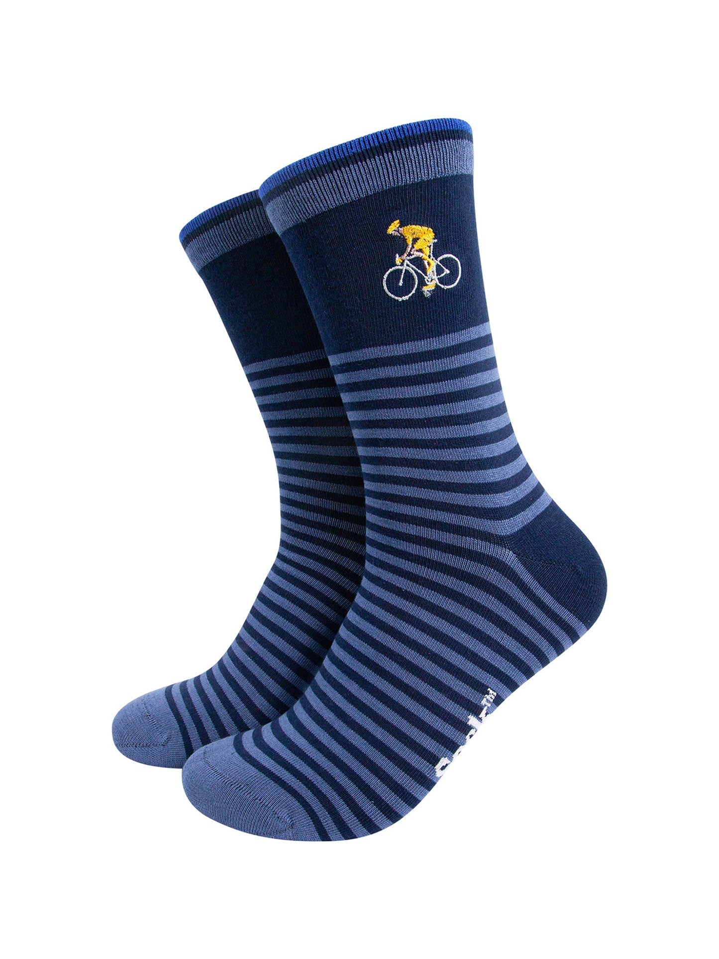Embroidered-Cyclist-Striped-Combed-Cotton-Socks-in-Blue-Mannequin