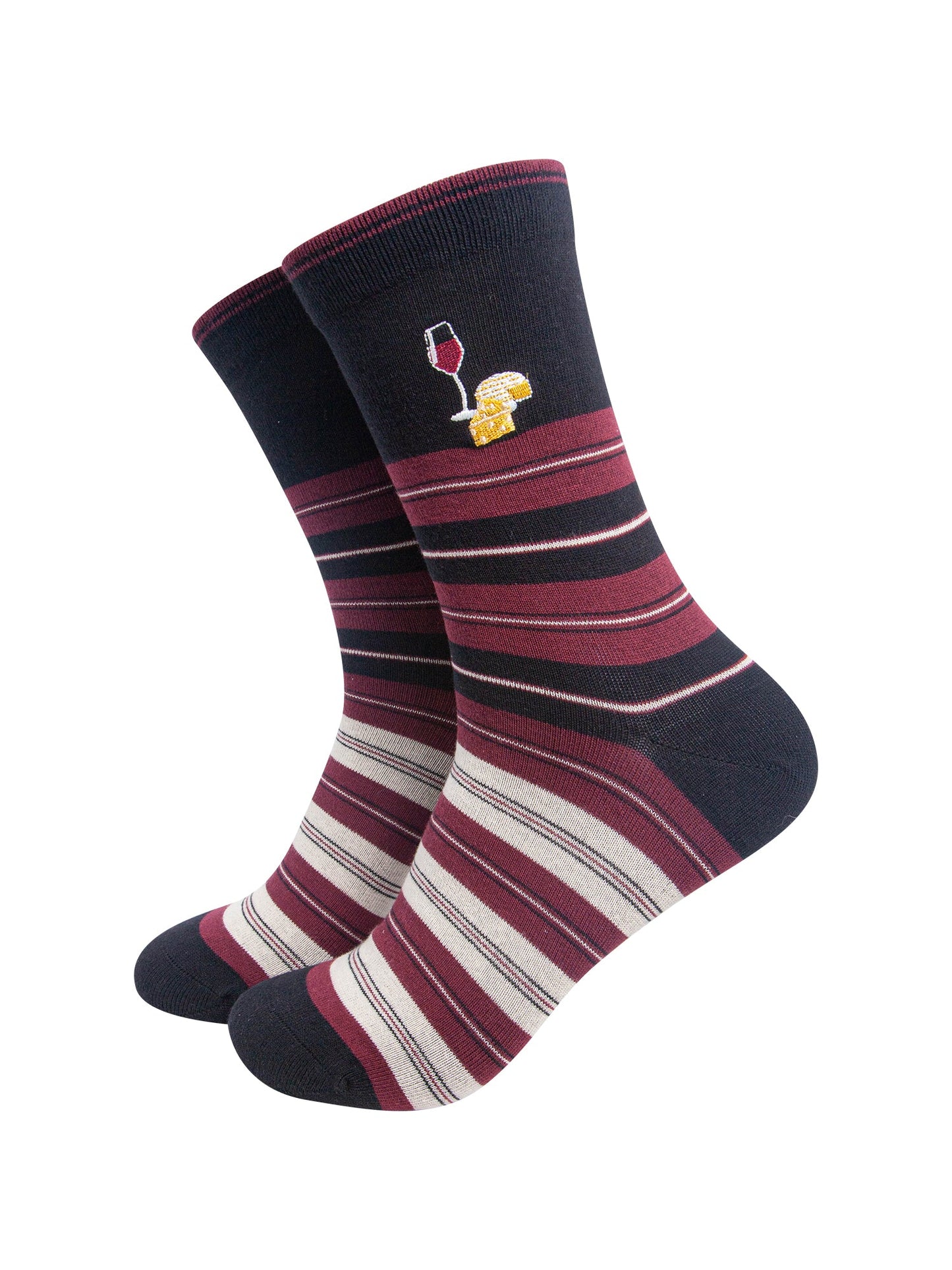 Cheese-&-Wine-Combed-Cotton-Pattern-Embroidered-Socks-in-Black-On-Mannequin