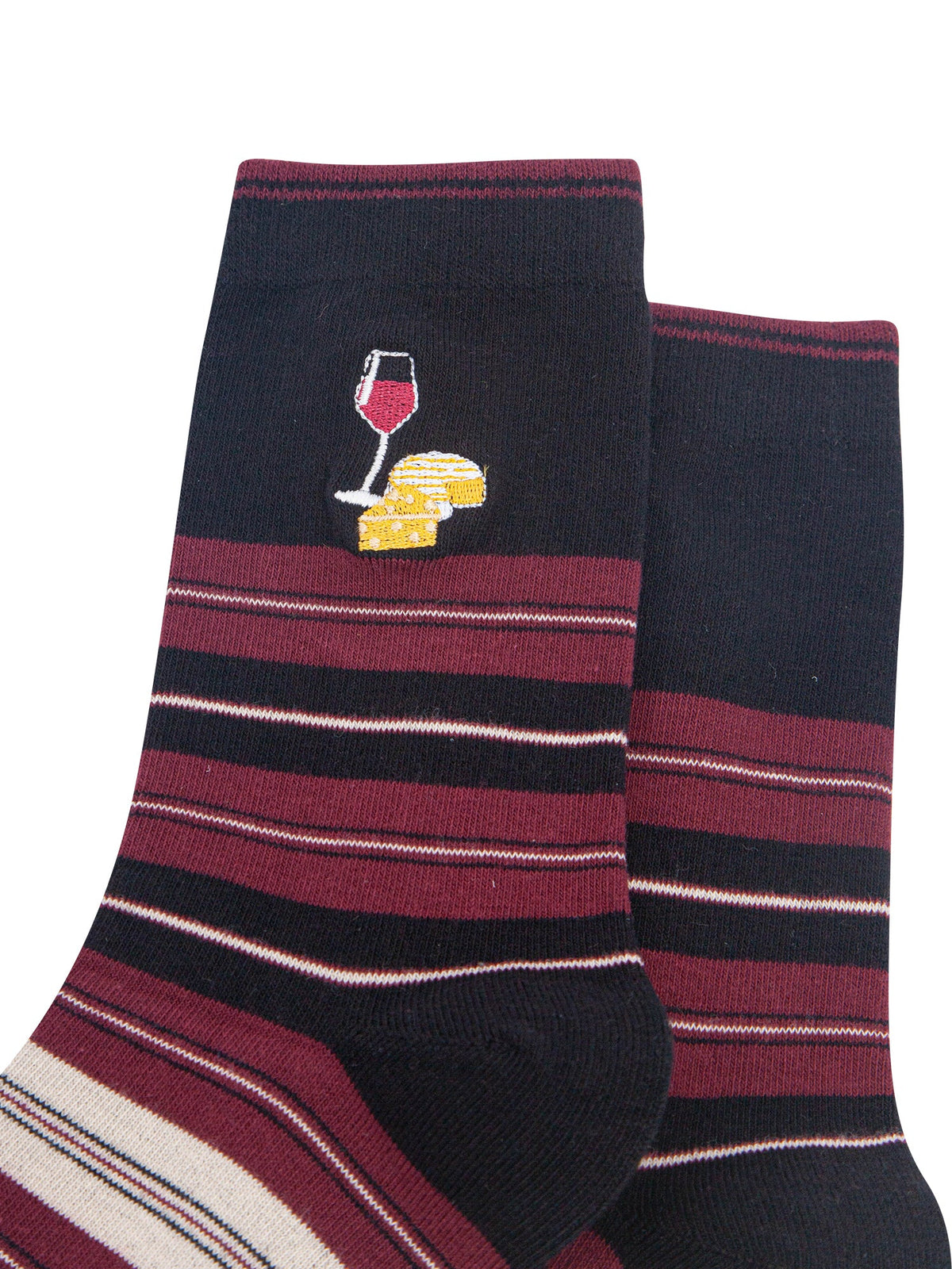 Cheese-&-Wine-Combed-Cotton-Pattern-Embroidered-Socks-in-Black-Close-Up