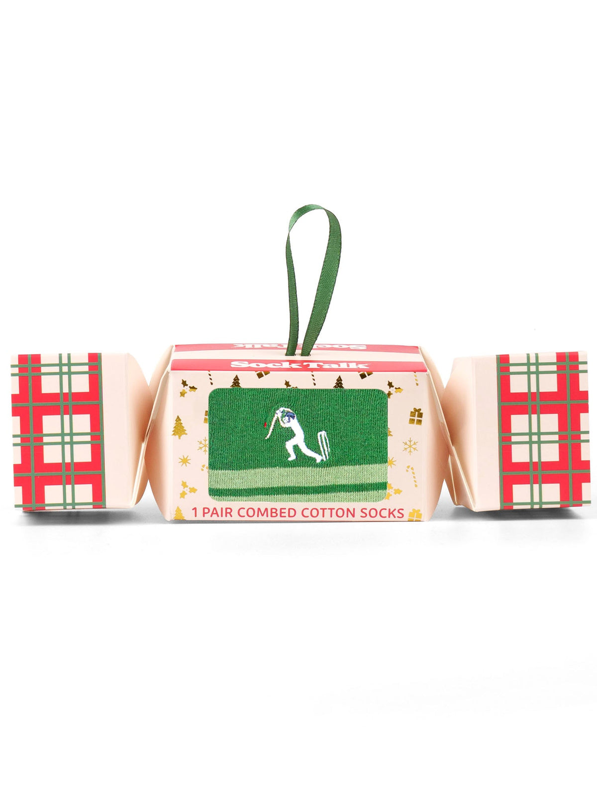 Cricket-Player-Embroidered-Combed-Cotton-Crew-Socks-Christmas-Cracker-Gift-Box-in-Green