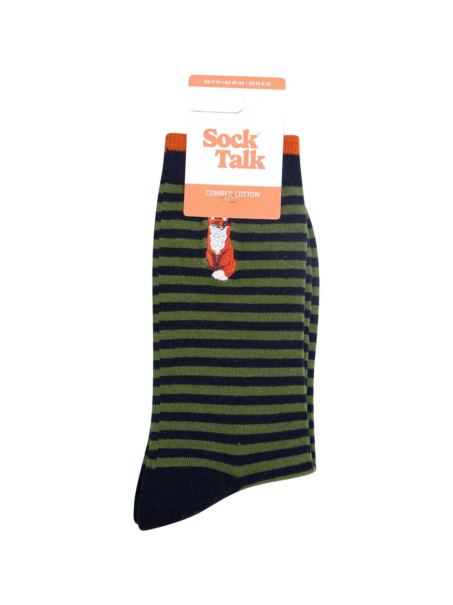 Embroidered-Fox-Striped-Combed-Cotton-Socks-in-Black/Green-In-Packaging