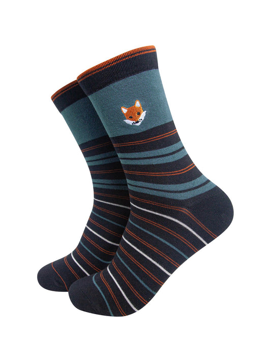 Fox-Combed-Cotton-Pattern-Embroidered-Socks-in-Teal-On-Mannequin