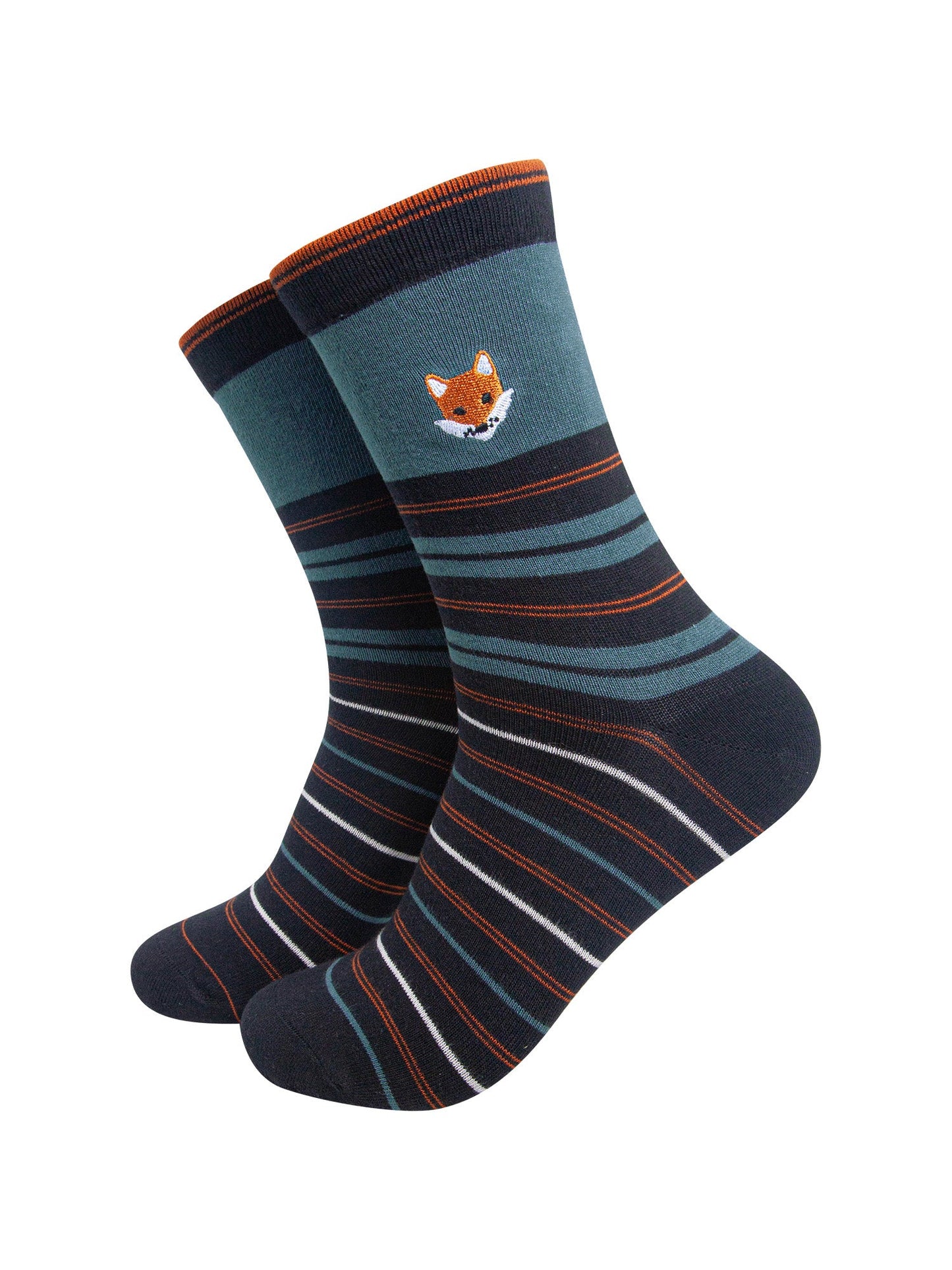 Fox-Combed-Cotton-Pattern-Embroidered-Socks-in-Teal-On-Mannequin
