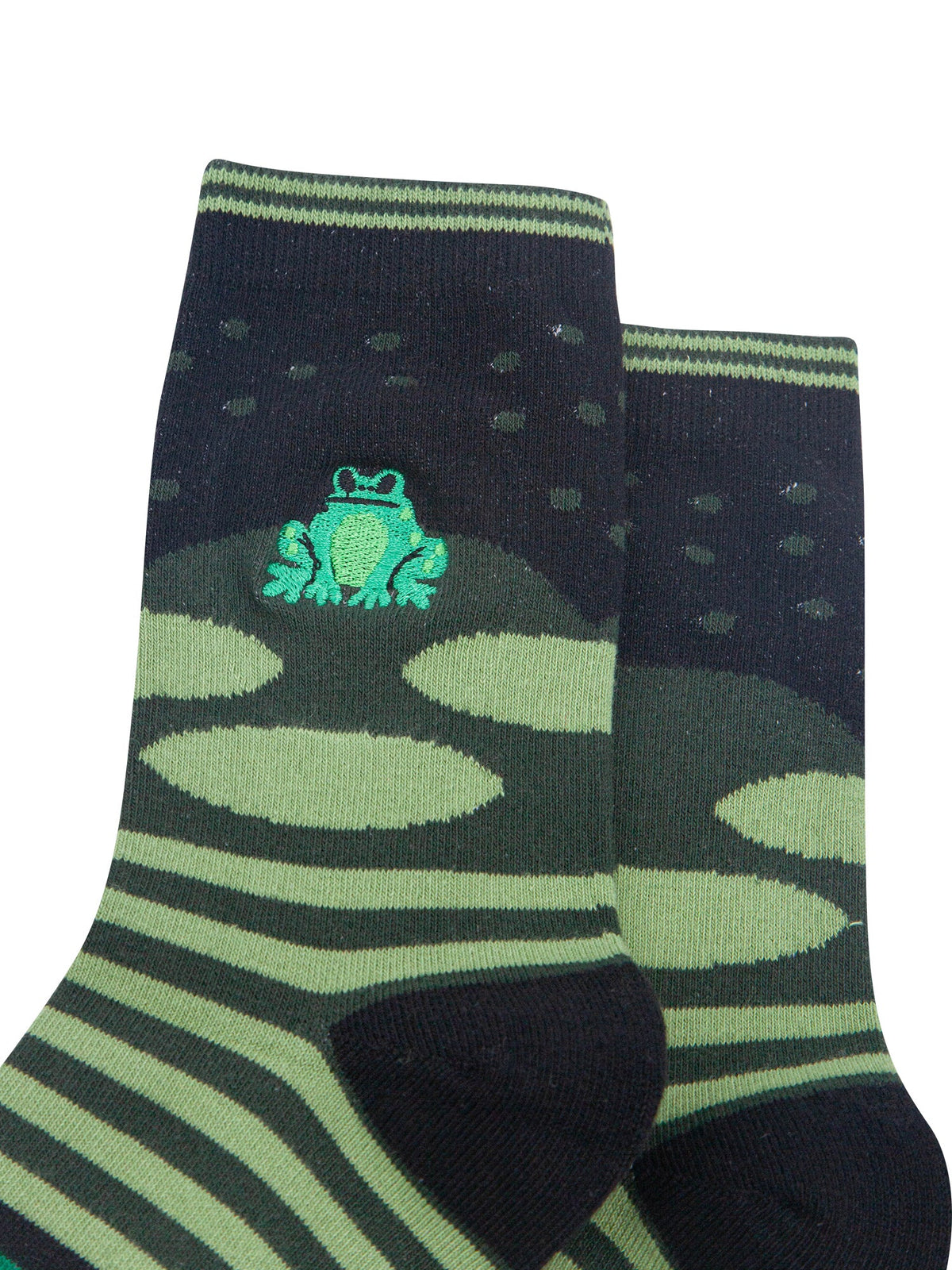 Frog-Combed-Cotton-Pattern-Embroidered-Socks-in-Black/Green