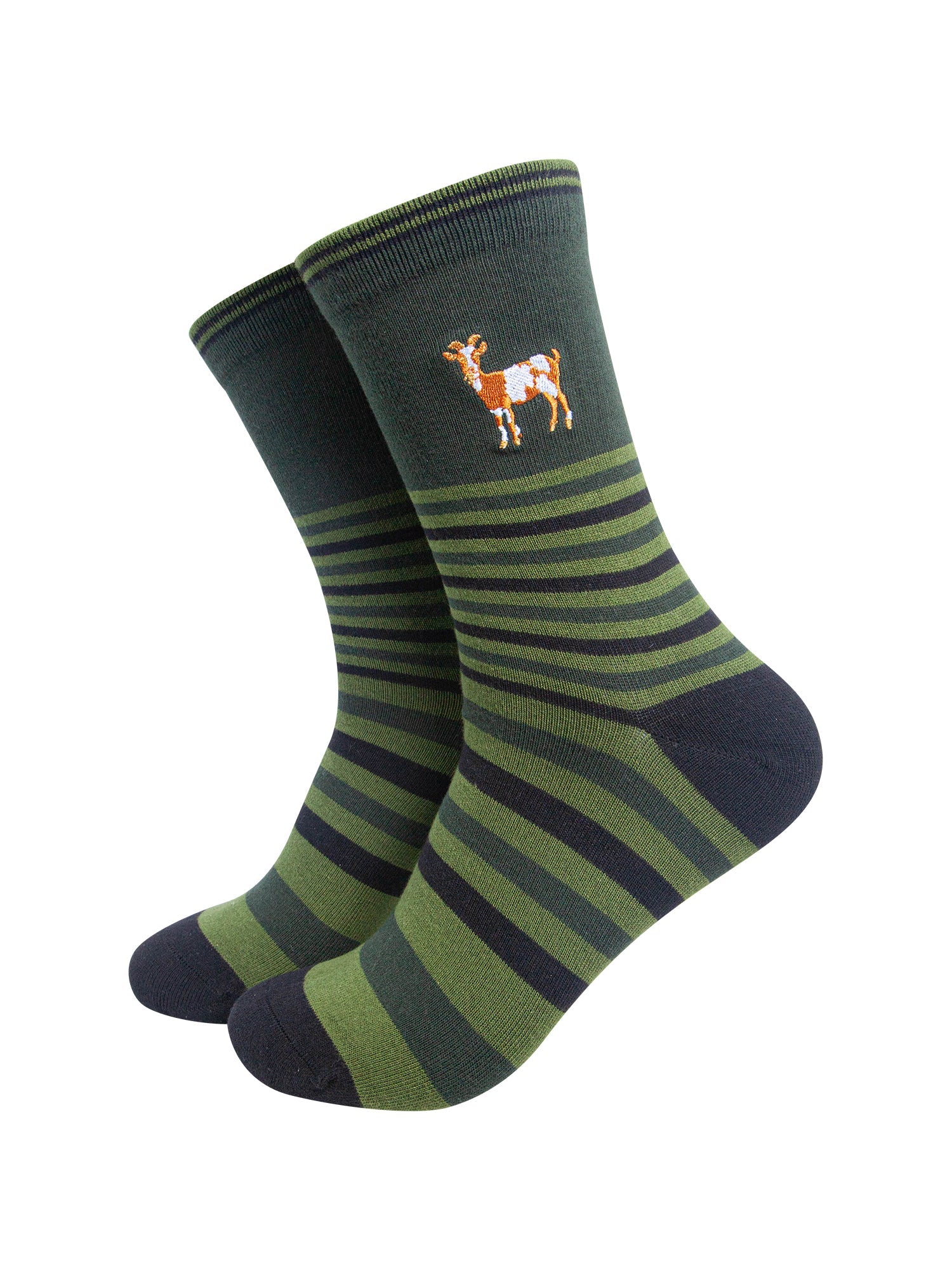 Goat-Combed-Cotton-Pattern-Embroidered-Socks-in-Green-On-Mannequin