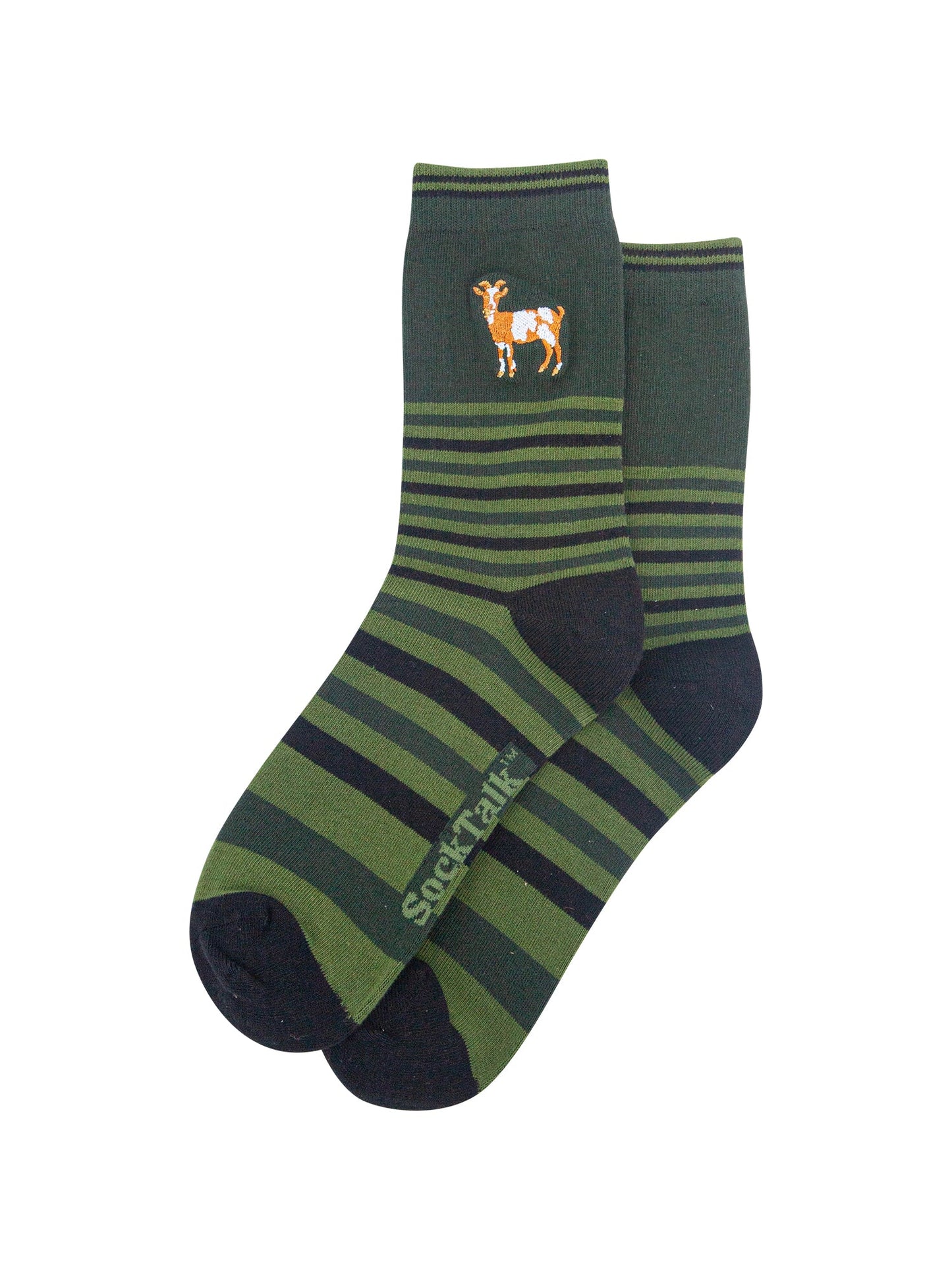 Goat-Combed-Cotton-Pattern-Embroidered-Socks-in-Green-Laid-Flat
