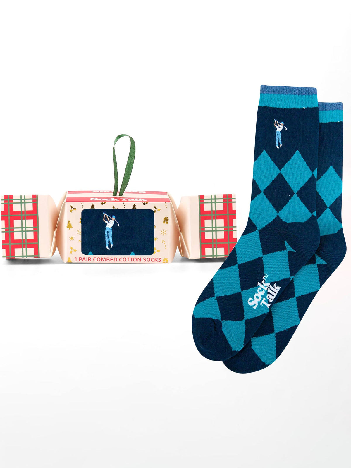 Golfer-Embroidered-Combed-Cotton-Crew-Socks-Christmas-Cracker-Gift-Box-in-Blue