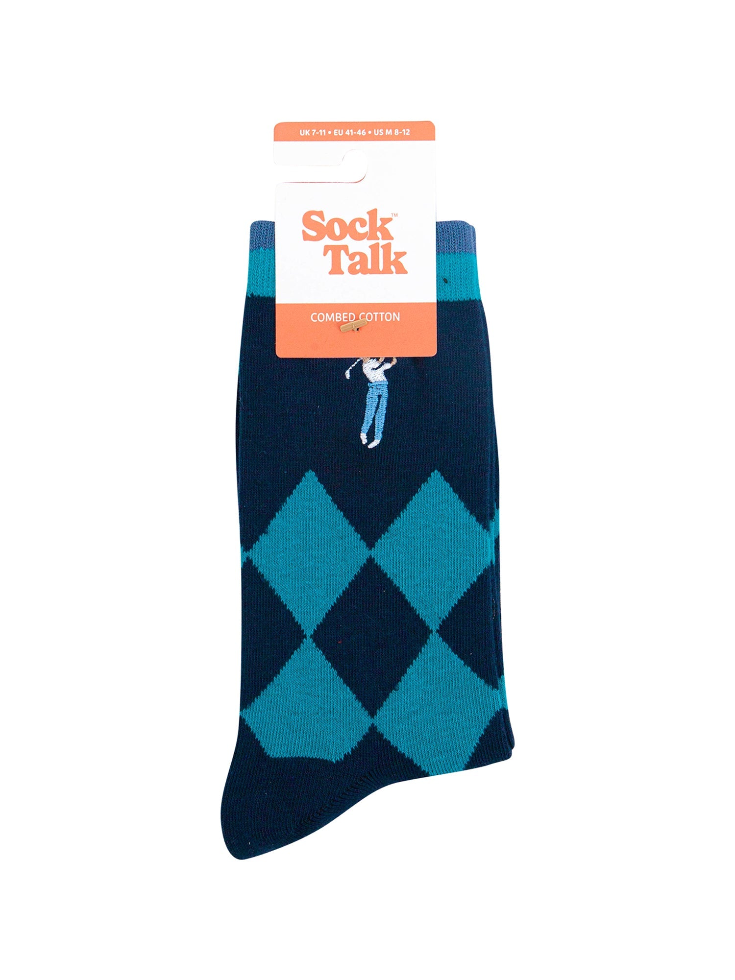 Embroidered-Golfer-Argyle-Combed-Cotton-Socks-in-Blue-In-Packaging