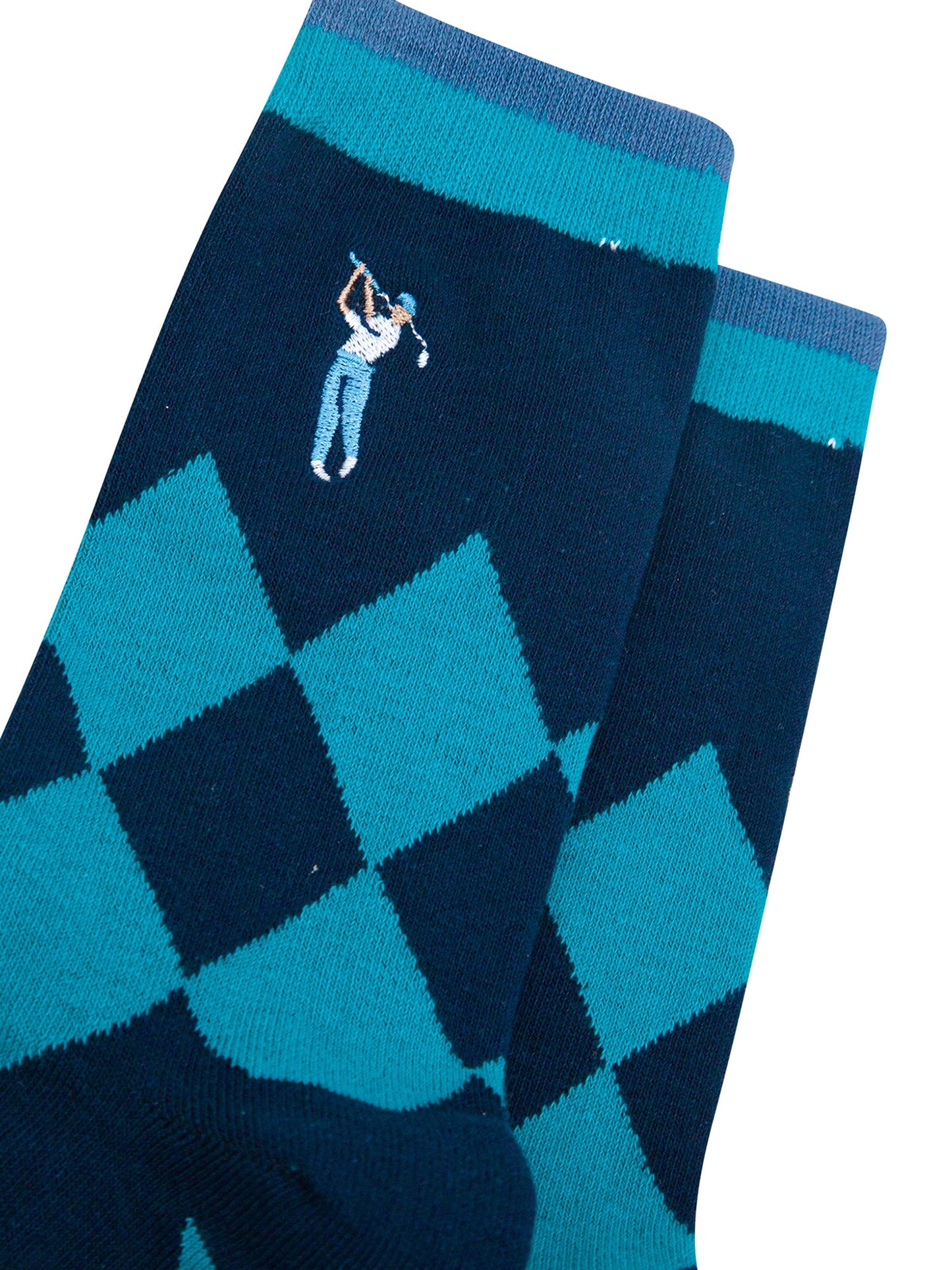 Embroidered-Golfer-Argyle-Combed-Cotton-Socks-in-Blue-Closeup