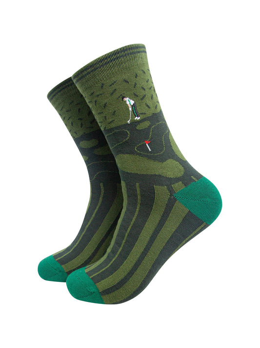 Golfer-Combed-Cotton-Pattern-Embroidered-Socks-in-Green-On-Mannequin