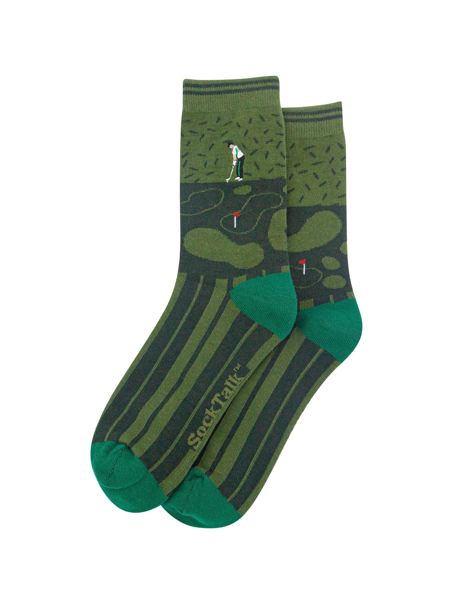 Golfer-Combed-Cotton-Pattern-Embroidered-Socks-in-Green-Laid-Flat